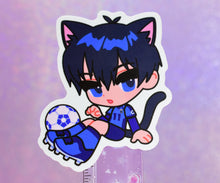 Load image into Gallery viewer, Anime character chibi sticker with navy colored hair in white border.