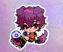 Load image into Gallery viewer, Anime character chibi sticker with maroon colored hair in white border.