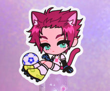 Load image into Gallery viewer, Anime character chibi sticker with red colored hair in white border.