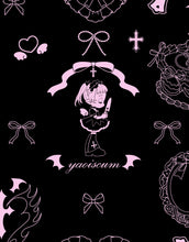 Load image into Gallery viewer, Gothic design with illustrations on a black background