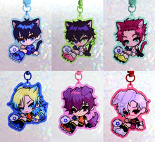 Load image into Gallery viewer, Six anime character chibi keychains in different colors with a soccer ball .